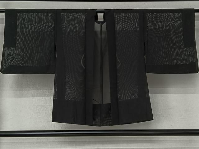 平和屋着物▽羽織　スリーシーズン　春夏秋　塵除け　草花文　黒地　正絹　逸品　AABI6978jh