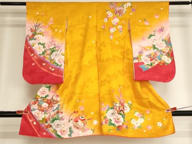 平和屋着物[]七五三　女の子　３歳　祝着　三つ身　花手毬文　暈し染め　金彩　逸品　AABI2731ja