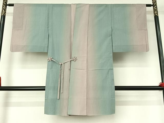 平和屋着物▽道中着　スリーシーズン　春夏秋　塵除け　縞　暈し染め　正絹　逸品　AABI6982jh