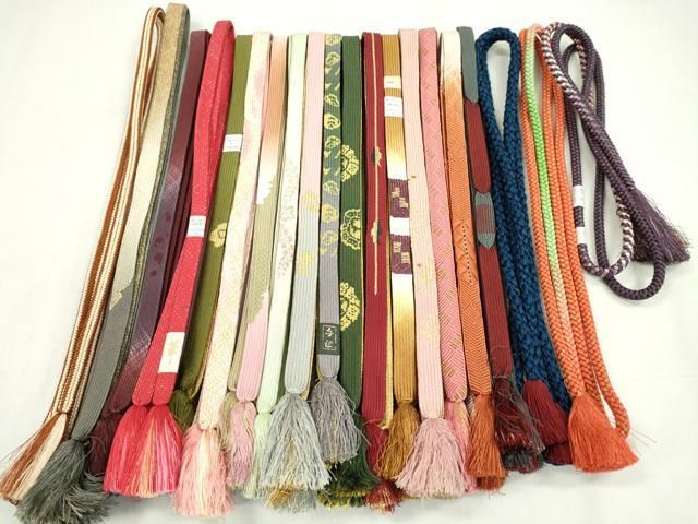 平和屋着物●和装小物　帯締め20本セット　高麗組　冠組　金糸　長尺あり　未使用あり　逸品　CABF7416ju