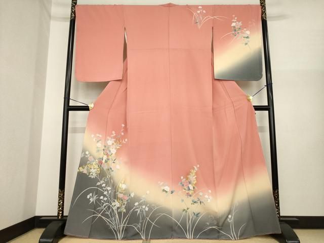 平和屋着物●訪問着　草花文　暈し染め　金彩　正絹　逸品　未使用　AABI5339ck