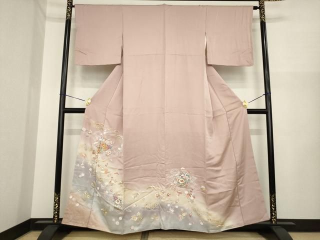 平和屋着物●色留訪問着　駒刺繍　飾花宝尽くし　暈し染め　金彩　正絹　逸品　AABI5343ck