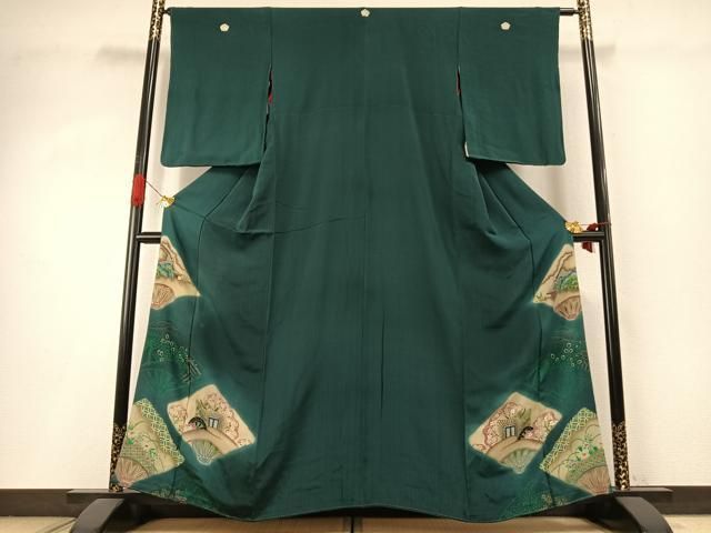 平和屋着物●アンティーク　大正ロマン　色留袖　刺繍　御所車花文　暈し染め　金糸　両褄　江戸褄　正絹　逸品　AABI1702fy