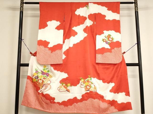 平和屋着物[]七五三　女の子　７歳　祝着　四つ身　駒刺繍　絞り　檜扇花文　金糸　逸品　AABI2714ja
