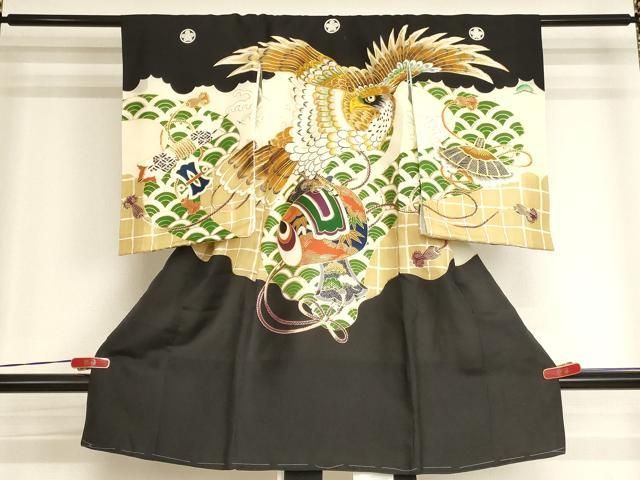 平和屋着物[]お宮参り　男の子　祝着　産着　初着　のしめ　刺繍　鷹　打ち出の小槌　金糸　金彩　逸品　AABI2715ja