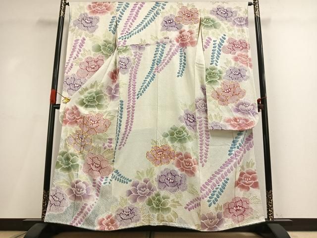 平和屋着物●豪華振袖　駒刺繍　絞り　草花文　金彩　正絹　逸品　AABI1712fy