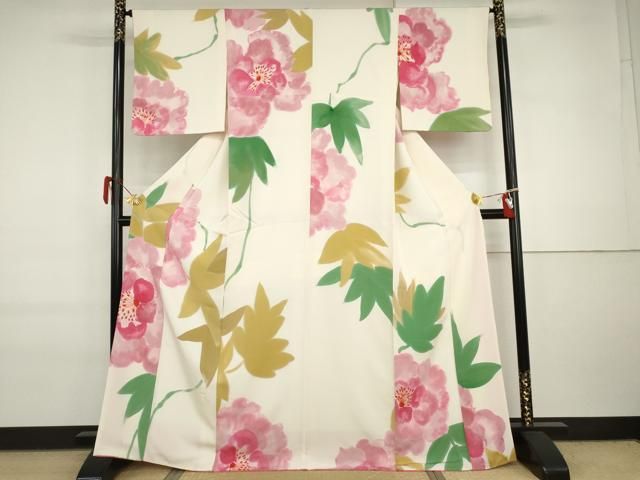 平和屋着物●上質な小紋　手描き　草花文　正絹　逸品　AABI6099cs