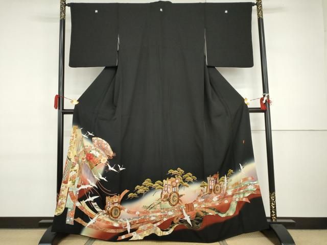 平和屋着物●世界的ファッションデザイナー 山本寛斎 kansaiブランド 黒留袖 束ね熨斗御所車飛鶴文 暈し染め 金彩 正絹 逸品 AABI6107cs