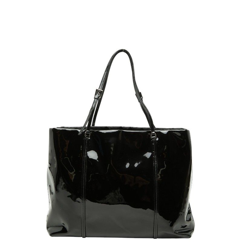プラダ 三角ロゴプレート トートバッグ ハンドバッグ ブラック パテントレザー レディース PRADA【252-70950】