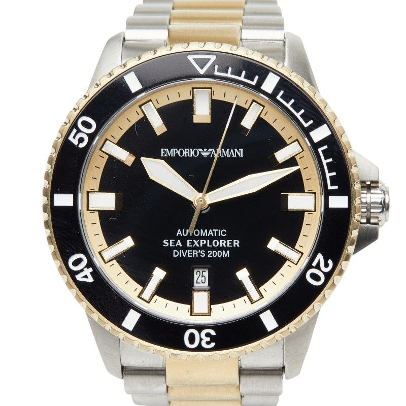 エンポリオ アルマーニ シーエクスプローラー 腕時計 AR60089 ブラック ゴールド シルバー ステンレススチール メンズ Emporio Armani【1-0271768】