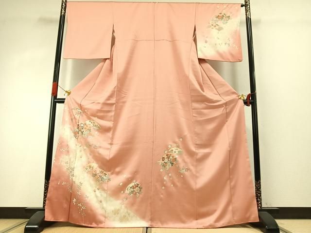 平和屋着物●訪問着　扇面花文　暈し染め　金銀彩　正絹　逸品　AABI1671fy
