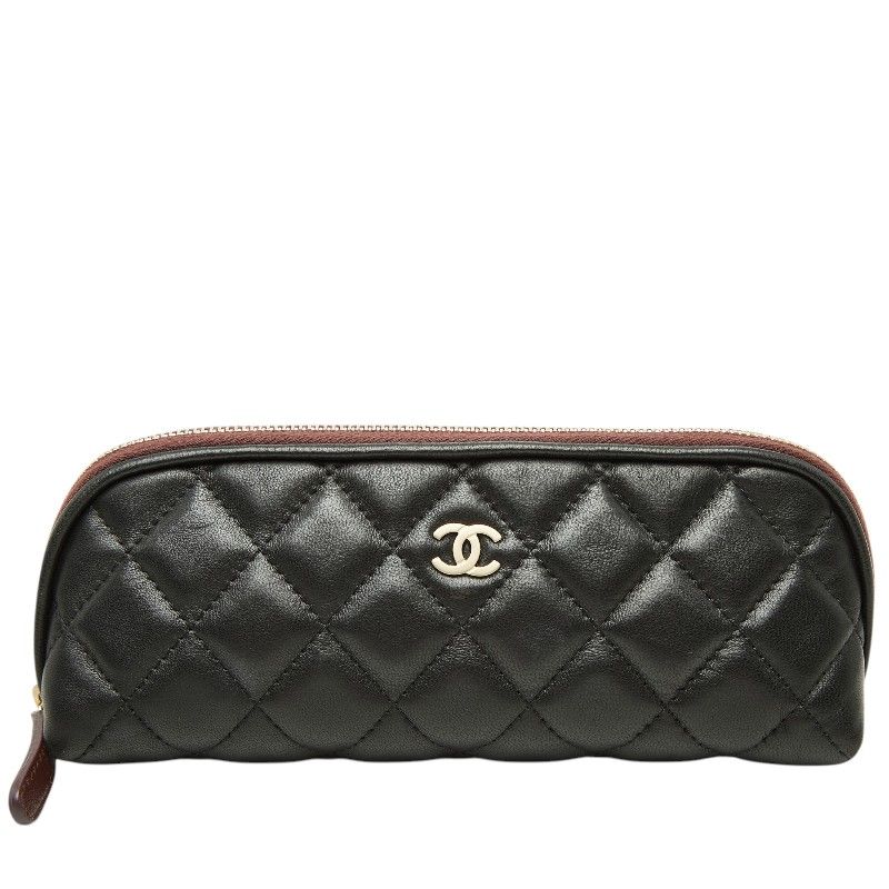 シャネル マトラッセ ココマーク コスメ ポーチ ブラック ラムスキン レディース CHANEL【227-73172】
