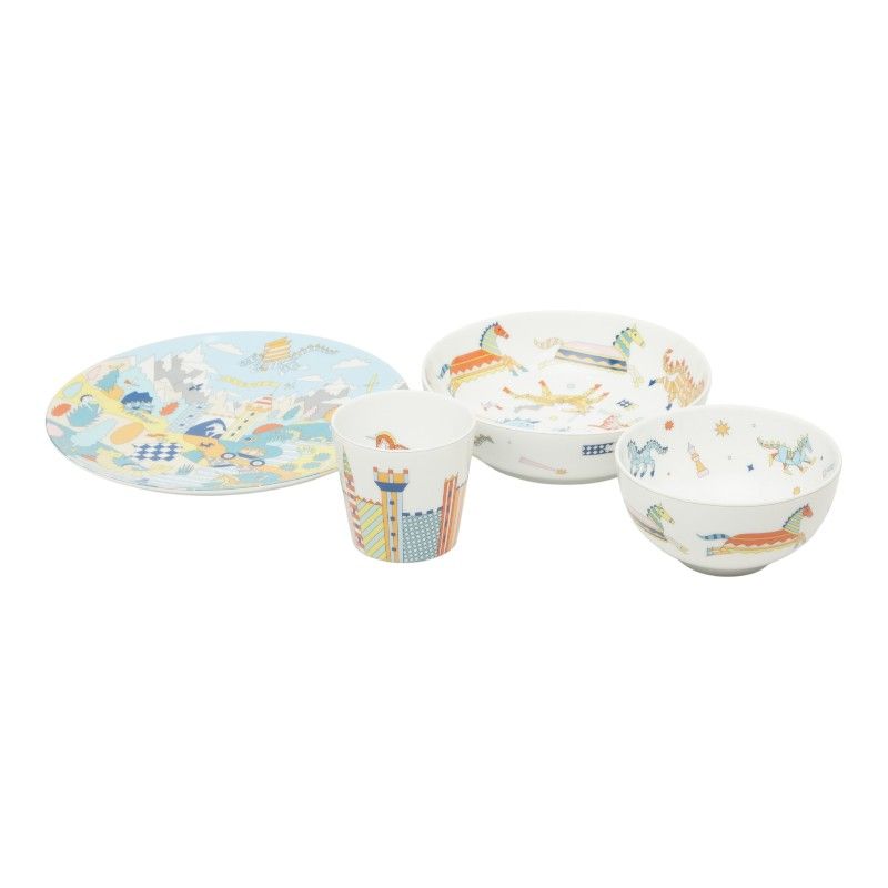 エルメス エポぺ 食器 お皿 4点セット マルチカラー 陶器 レディース HERMES【228-73543】