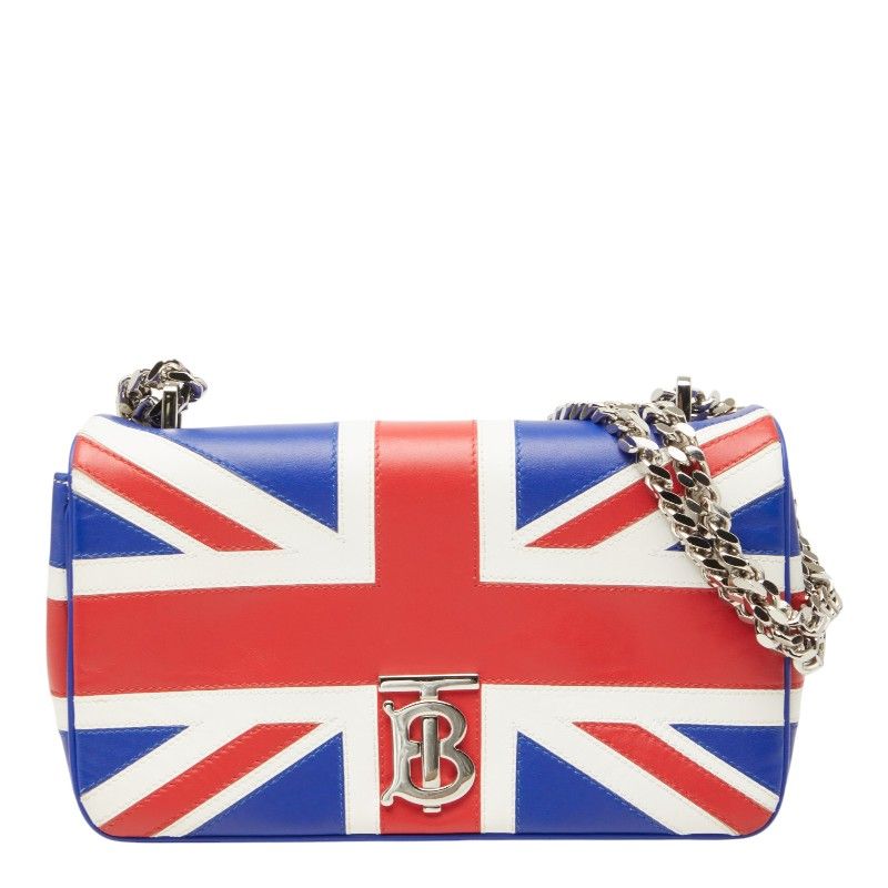 バーバリー TBロゴ ユニオンジャック 国旗 ローラ スモール チェーン ショルダーバッグ レッド ブルー ホワイト レザー レディース BURBERRY【228-73548】