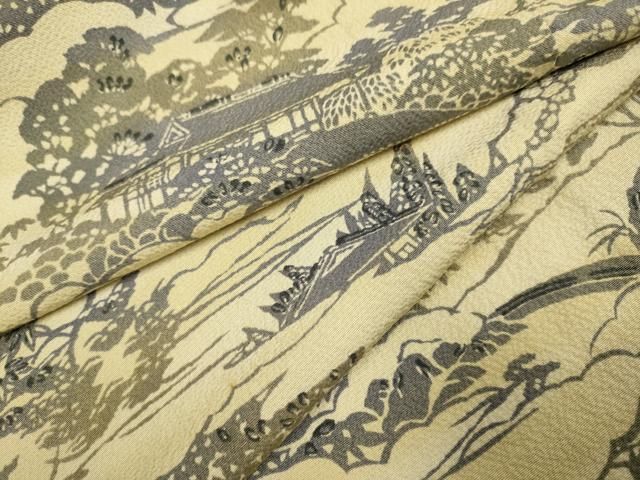 平和屋着物▽上質な小紋　単衣　風景文　正絹　逸品　DABE9803du