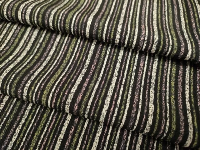 平和屋着物▽上質な小紋　単衣　縞　黒地　正絹　逸品　DABE9806du