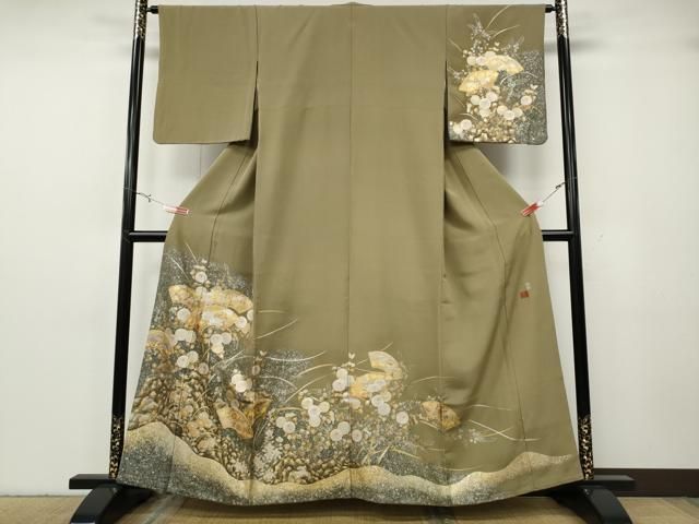 平和屋着物●国際的伝統工芸作家　十二代・藤林徳扇　苑寿　訪問着　駒刺繍　地紙草花文　暈し染め　金銀彩　正絹　逸品　CABG5330ut