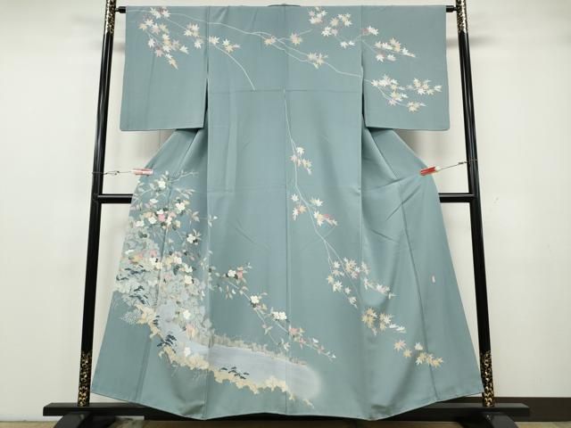 平和屋着物●訪問着　友禅　作家物　流水枝花文　正絹　逸品　CABG5334ut
