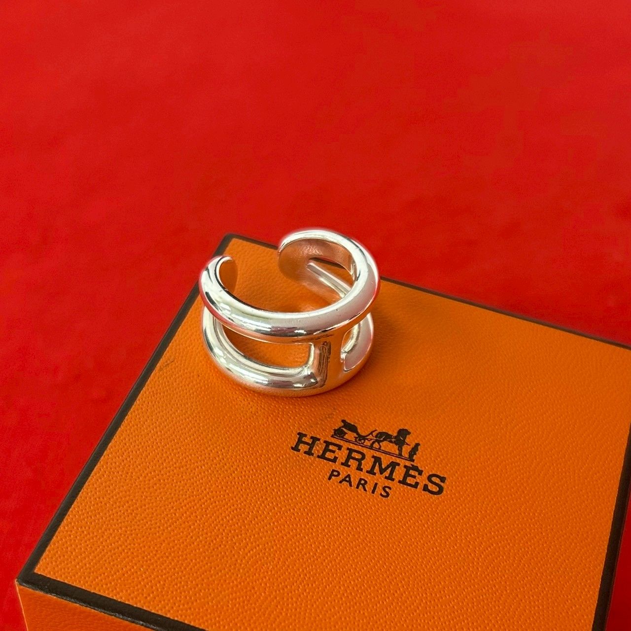 極 美品 箱付き HERMES エルメス オスモズ PM リング シルバー925 指輪 14号 アクセサリー シルバー 39936