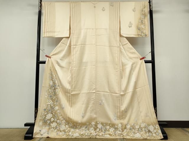 平和屋着物●訪問着　駒刺繍　花唐草文　金彩　ロング丈　正絹　逸品　CABG5339ut
