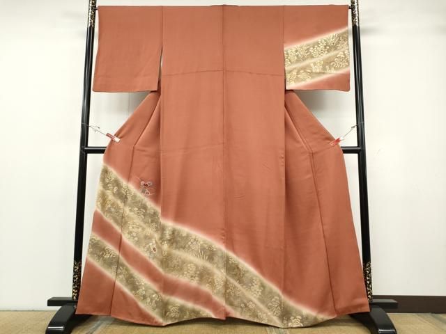 平和屋着物●訪問着　刺繍　松皮菱草花文　暈し染め　金彩　正絹　逸品　CABG5342ut