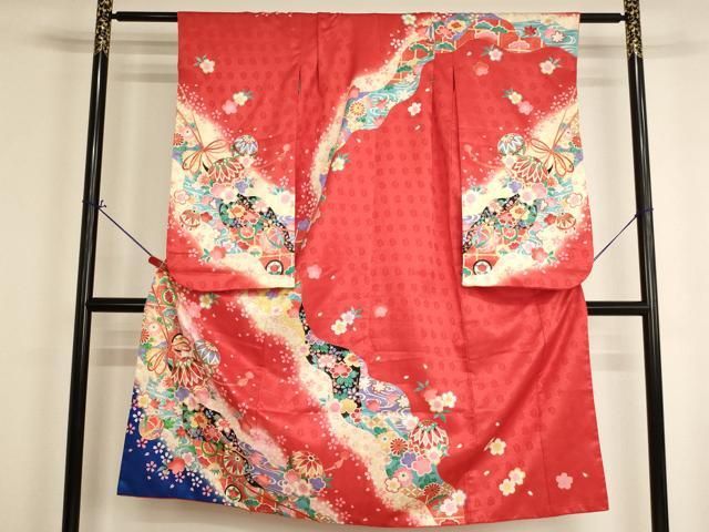 平和屋着物[]七五三　女の子　７歳　祝着　四つ身　花手毬文　暈し染め　金彩　AABI2696ja
