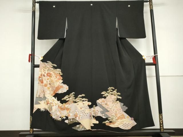 平和屋着物●豪華黒留袖　駒刺繍　飛鶴吉祥松竹梅文　金彩　正絹　逸品　AABI6086cs 21,840円