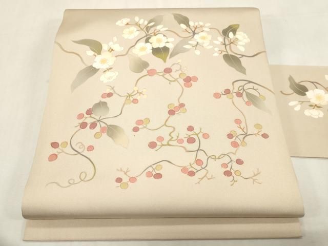 平和屋着物●京友禅　才勝精秀　塩瀬　九寸名古屋帯　草花文　正絹　逸品　CABG2982dy 35,490円