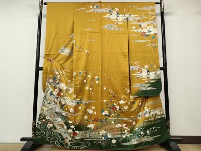 平和屋着物●豪華振袖　駒刺繍　流水草花文　暈し染め　金銀彩　正絹　逸品　CABG5292ut