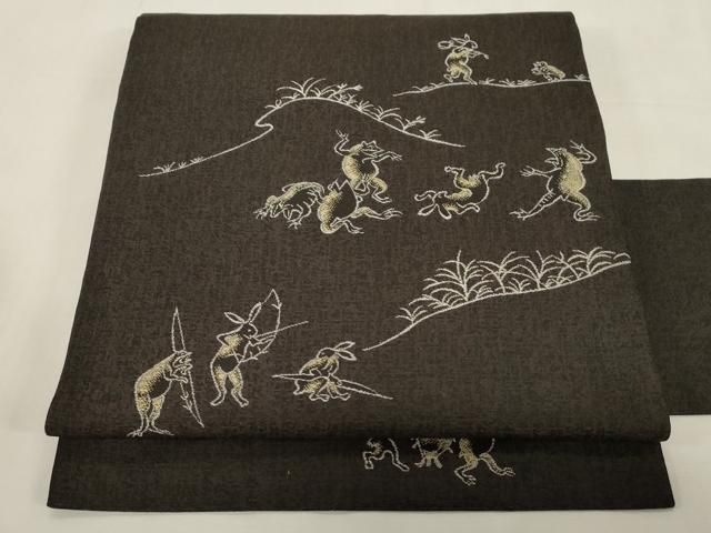 平和屋着物●九寸名古屋帯　鳥獣戯画　正絹　逸品　CABG2985dy