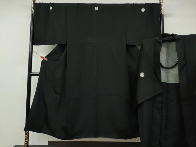 平和屋着物●男性　黒紋付・羽織セット　羽裏：切嵌文　正絹　逸品　CABG5298ut 33,800円