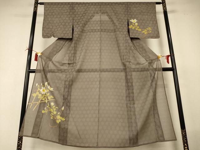 平和屋着物*夏物 訪問着 縦絽 草花文 正絹 逸品 AABI6567jd