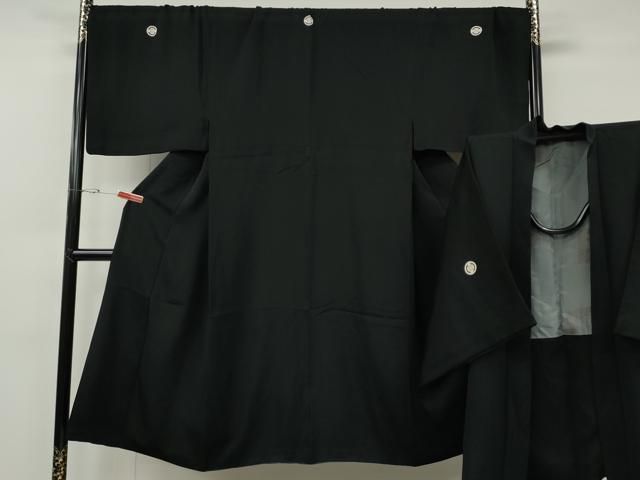 平和屋着物●男性　黒紋付・羽織セット　羽裏：人物風景文　キングサイズ　正絹　逸品　CABG5299ut