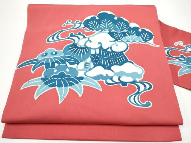 平和屋着物●塩瀬　九寸名古屋帯　藍　型染め　証紙付き　正絹　逸品　CABF8794hy