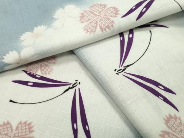 平和屋着物∴夏物　撫松庵　浴衣　トンボ　舞桜文　暈し染め　綿　逸品　CABG4069gh