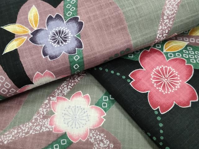 平和屋着物∴夏物　綿紅梅　浴衣　舞桜文　黒地　綿　逸品　CABG4073gh