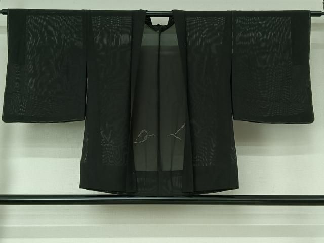 平和屋着物▽羽織　スリーシーズン　春夏秋　塵除け　風景文　黒地　正絹　逸品　AABI5055jh