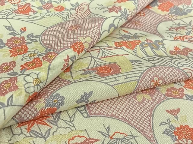 平和屋着物▽上質な小紋 単衣 流水花文 正絹 逸品 AABI5059jh