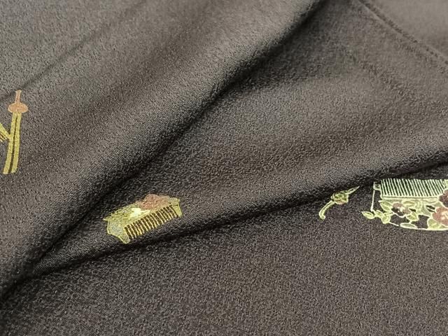 平和屋着物▽上質な小紋　単衣　櫛　簪　金彩　正絹　逸品　AABI5062jh