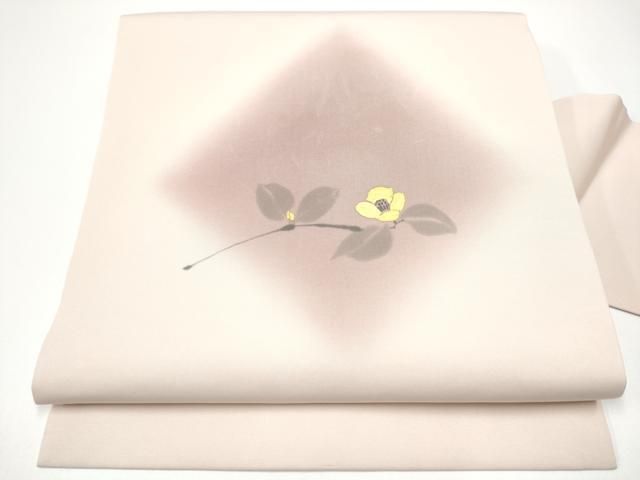 平和屋着物●銀座きしや　塩瀬　九寸名古屋帯　手描き　枝椿　金彩　正絹　逸品　CABF8774hy