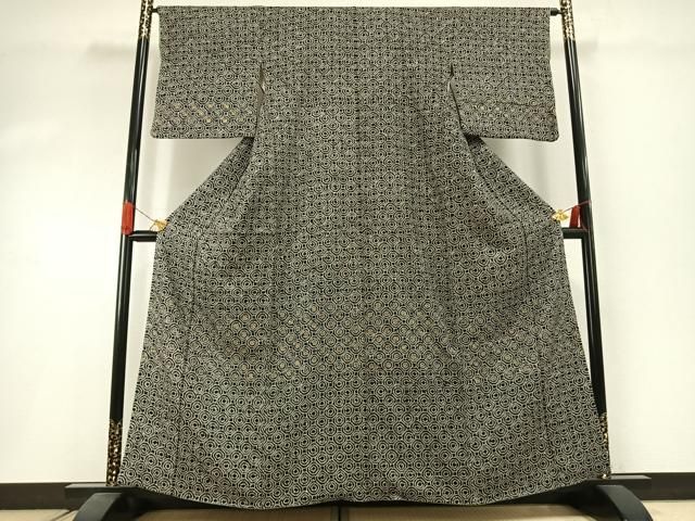 平和屋着物●訪問着　総絞り　花丸文　黒地　金彩　正絹　逸品　AABI1402fy