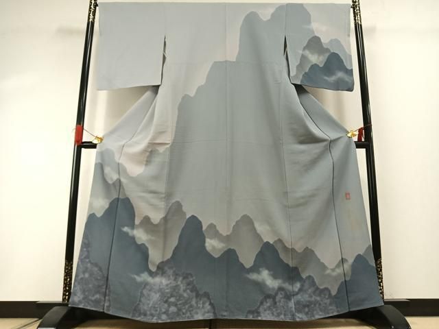 平和屋着物●訪問着　作家物　絞り　風景文　暈し染め　正絹　逸品　AABI1406fy