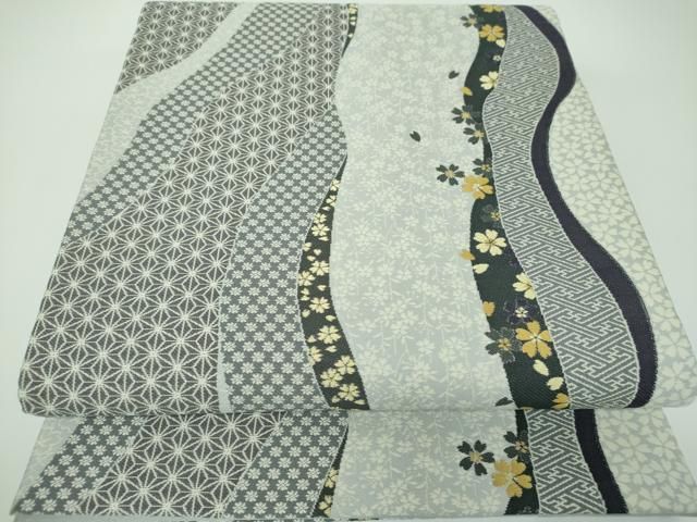 平和屋着物●六通柄袋帯　夢倭織　桜変わり間道　金糸　正絹　逸品　DABE5492ps