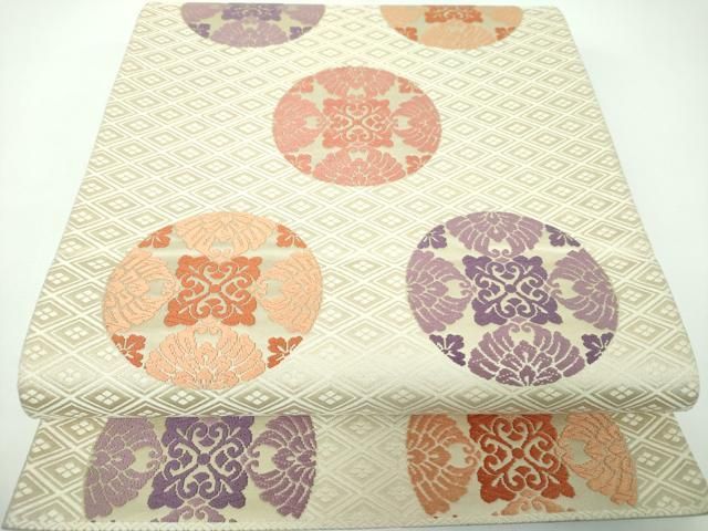平和屋着物●六通柄袋帯　唐織　花丸文　正絹　逸品　DABE5495ps