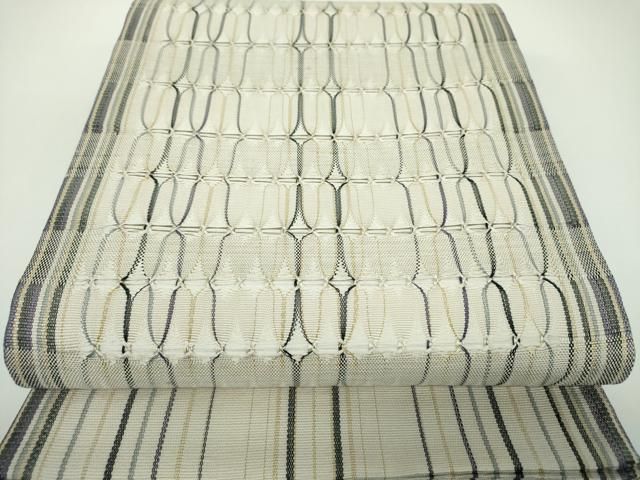 平和屋着物●六通柄袋帯 もじり織 変わり間道 金糸 正絹 逸品 DABE5514ps