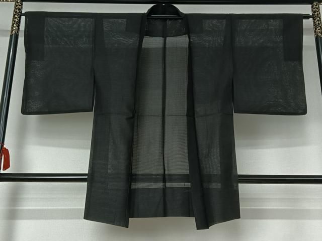 平和屋着物▽羽織　スリーシーズン　春夏秋　塵除け　暗黒色　黒地　正絹　逸品　AABI4592jh