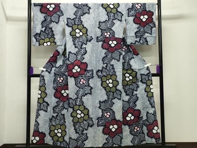 平和屋着物∴夏物　浴衣　有松鳴海絞り　草花文　綿　逸品　CABG4058gh