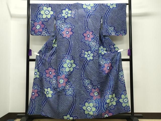 平和屋着物∴夏物　浴衣　有松鳴海絞り　草花文　綿　逸品　CABG4059gh