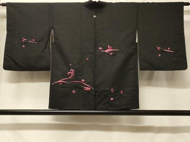 平和屋着物＃羽織　総刺繍　竜田川　黒地　洗える着物　CABF8862in