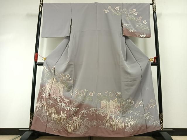 平和屋着物●訪問着 中国三大刺繍 相良刺繍 総刺繍 作家物 松竹梅 御所車花文 暈し染め 正絹 逸品 AABI1387fy